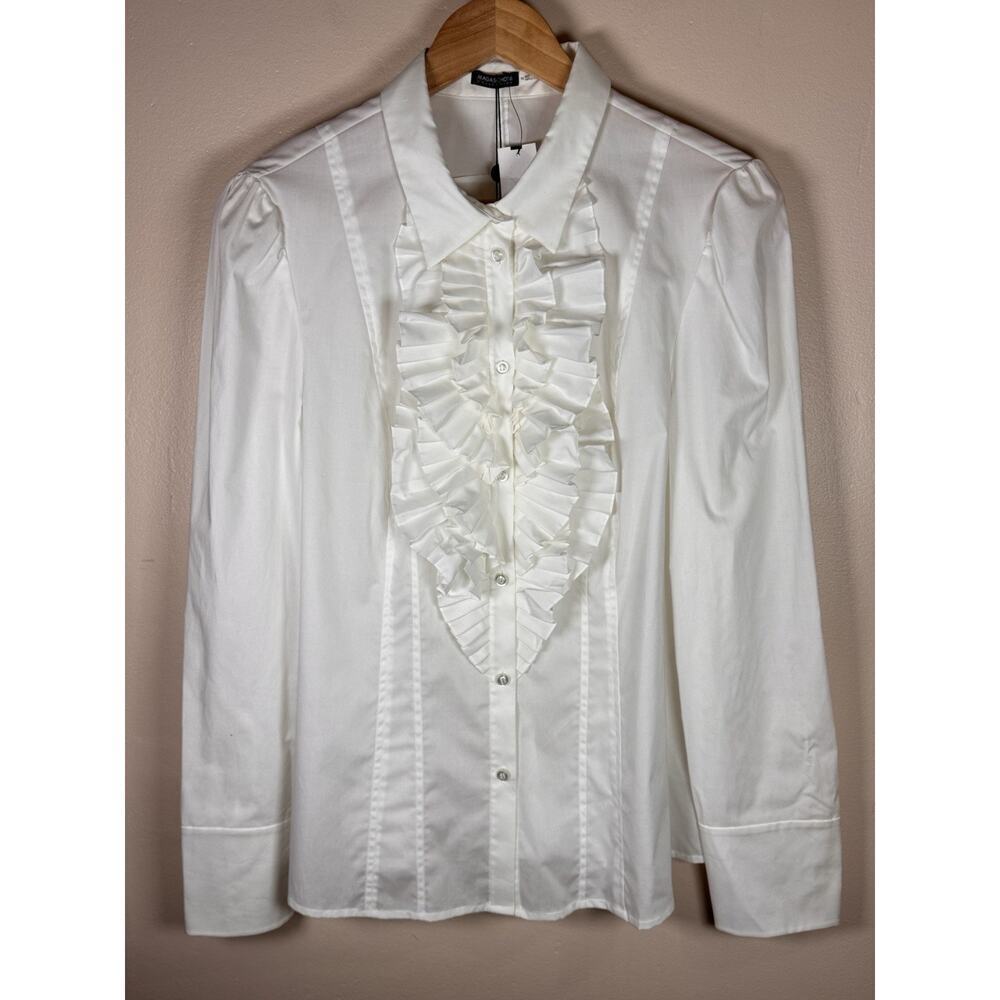 Magaschoni Collection Womens Button Down Shirt Ruffle VTG? Formal Classic 14